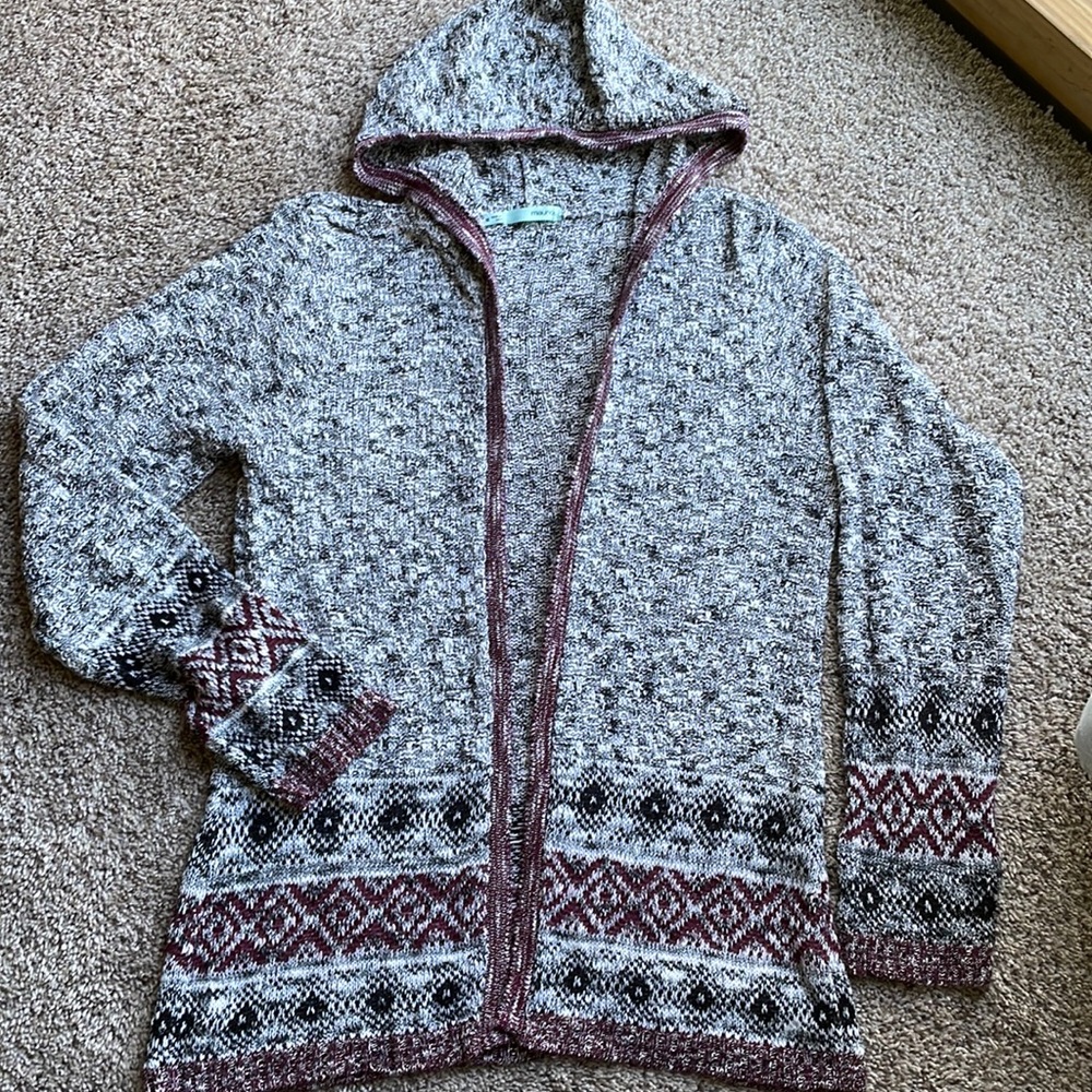 Gray and Burgundy Hooded Sweater